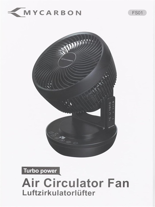 Cichy turbo-wentylator podłogowy MyCarbon do 30m2 pilot, czasomierz, czarny