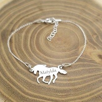 BRANSOLETKA SREBRNA DZIECIĘCA KONIK MUSTANG KOŃ SREBRO 925 + GRAWER