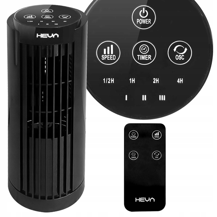 Wentylator kolumnowy HEVA PIX wiatrak biurkowy cichy stojący pilot LED