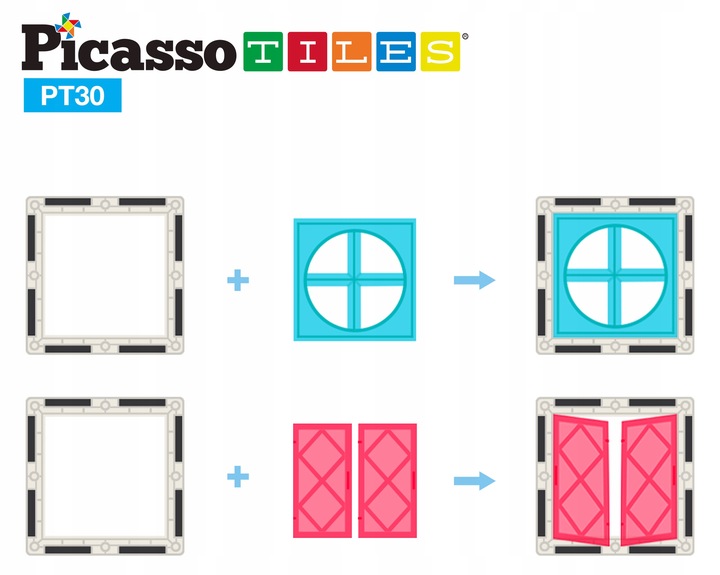 Klocki magnetyczne konstrukcyjne edukacyjne Picasso Tiles dla dzieci 30 el