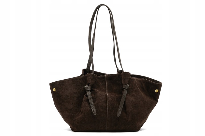 Czekoladowa torebka zamszowa shopper brąz SKÓRA ZAMSZ NATURALNY Vera Pelle