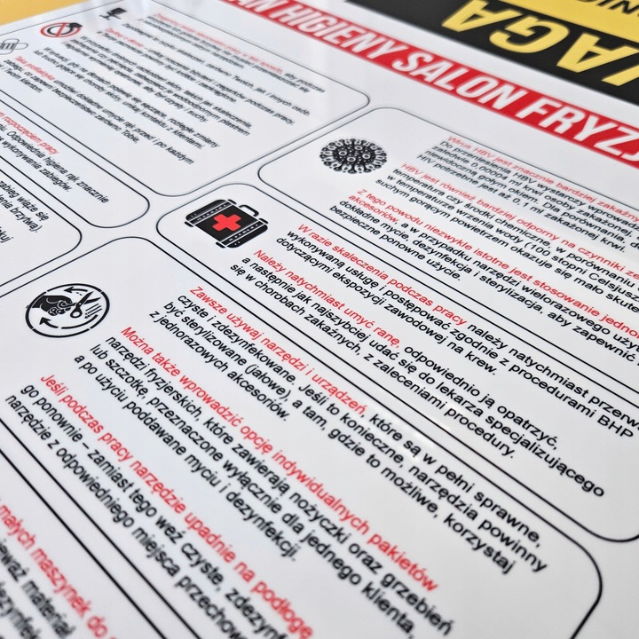 TABLICA INFORMACYJNA PLAN HIGIENY SALONU KOSMETYCZNEGO HIPS A3 Druk UV