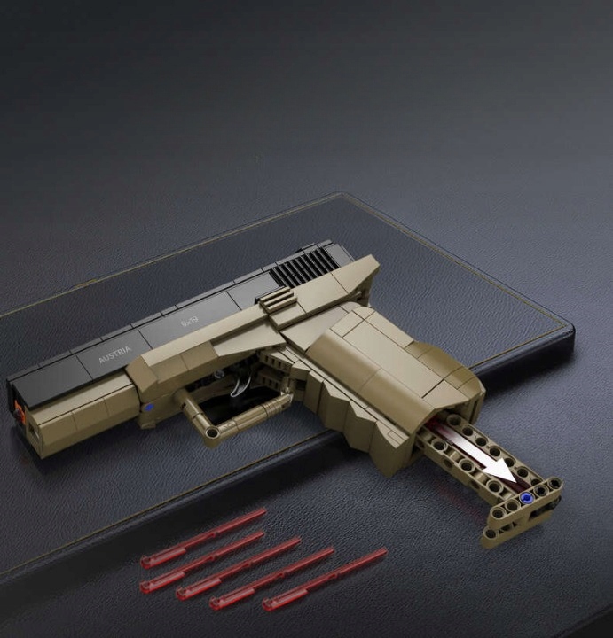 KLOCKI CADA BROŃ GLOCK 17 MECHANICZNY PISTOLET 338 ELEMENTÓW + 5 NABOI