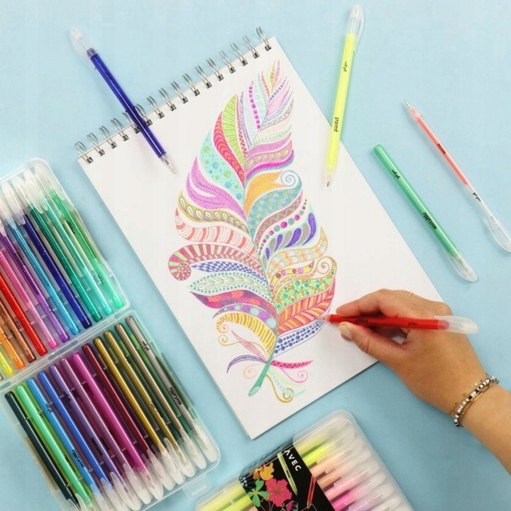 DŁUGOPISY PISAKI ŻELOWE BROKATOWE KOLOROWE ZESTAW 48 SZT