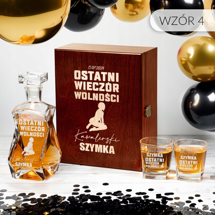 PREZENT NA WIECZÓR KAWALERSKI KARAFKA Z GRAWEREM SZKLANKI DO WHISKY GRAWER