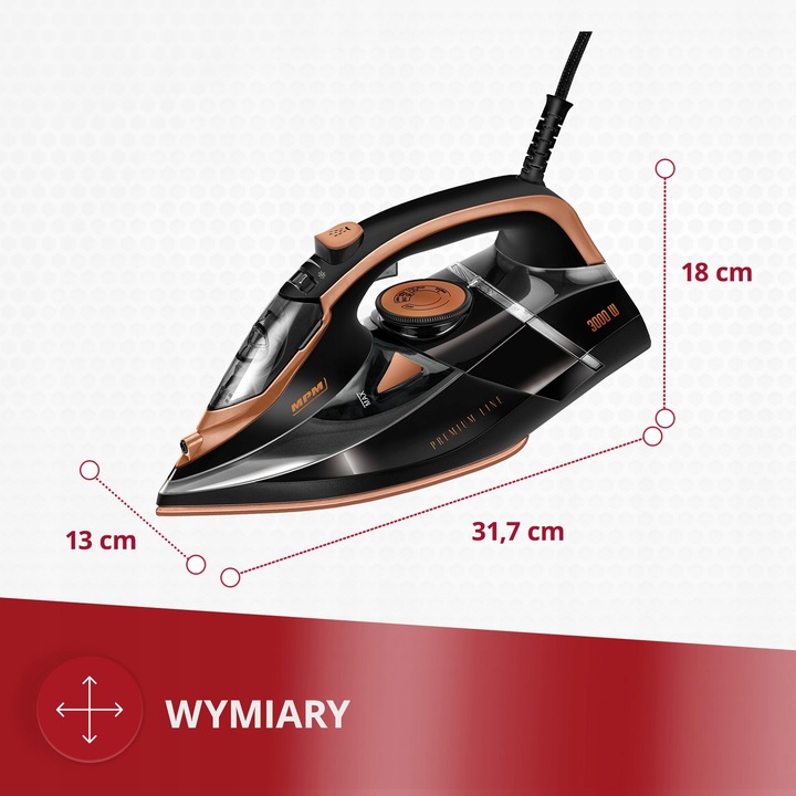 Żelazko parowe ze stopą ceramiczną 3000W czarne mocne MPM MZE-24/C