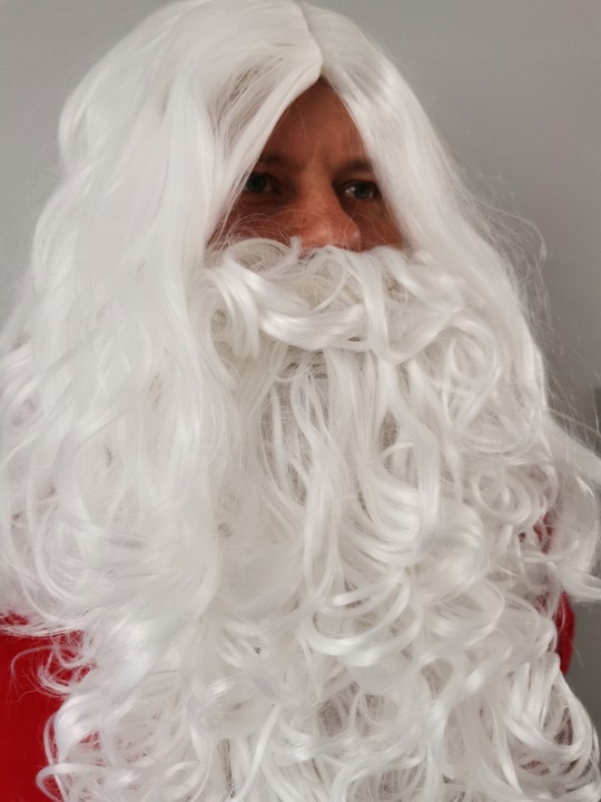 TEATRALNA broda Mikołaja WŁOS syntet. GĘSTA 50cm MOŻNA PRAĆ MLECZNA BIEL