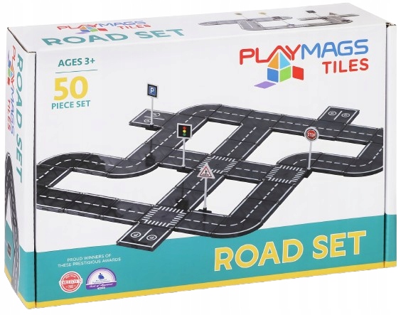KLOCKI MAGNETYCZNE TOR SAMOCHODOWY DROGA ZE ZNAKAMI 50 ELEMENTÓW PLAYMAGS