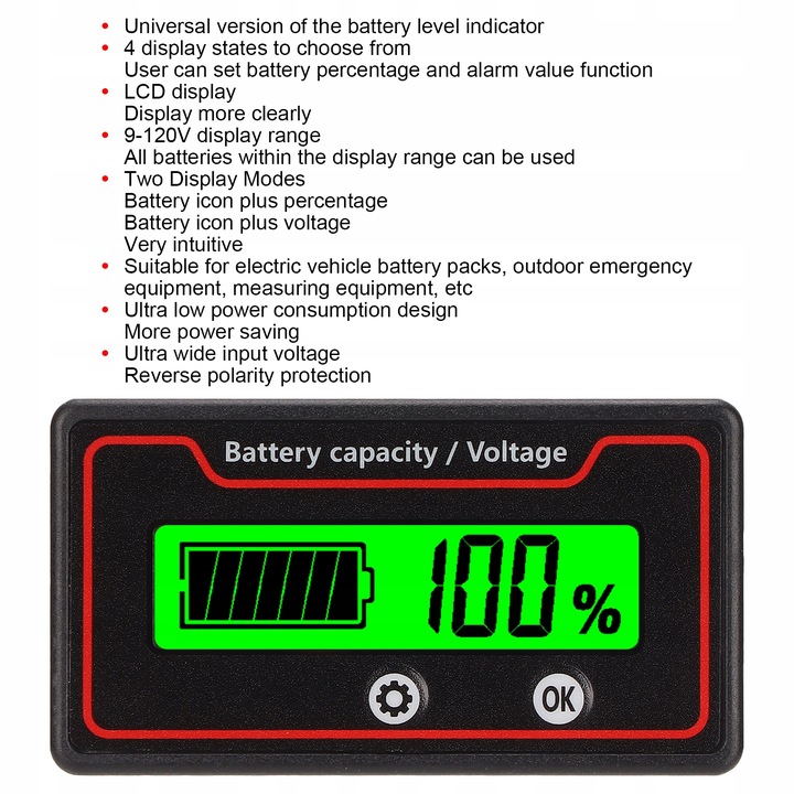WSKAŹNIK NAŁADOWANIA AKUMULATORA 12-84 V LCD