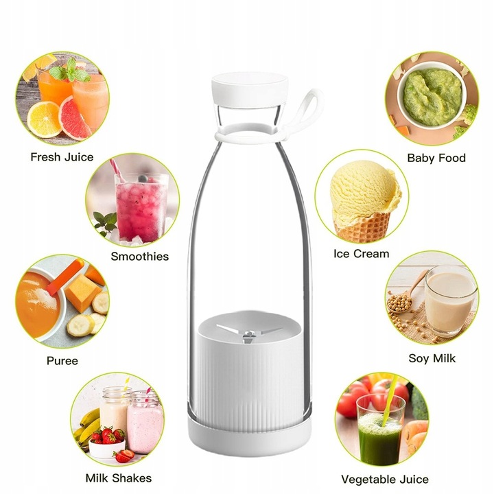 BLENDER PRZENOŚNY MIKSER SHAKER Turystyczny BEZPRZEWODOWY 3 w1 USB Juice