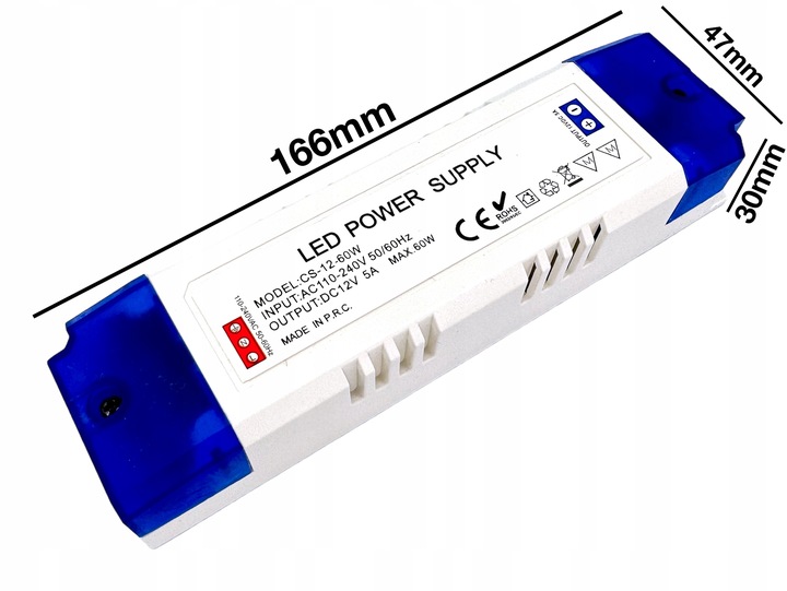 ZASILACZ 12V LED MEBLOWY 60W 5A Do Taśmy LED Transformator