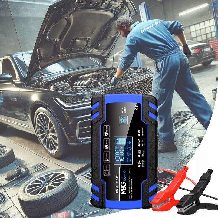 Mocny Prostownik Samochodowy Ładowarka Akumulatora LCD 24V 12V 8A AUTOMAT
