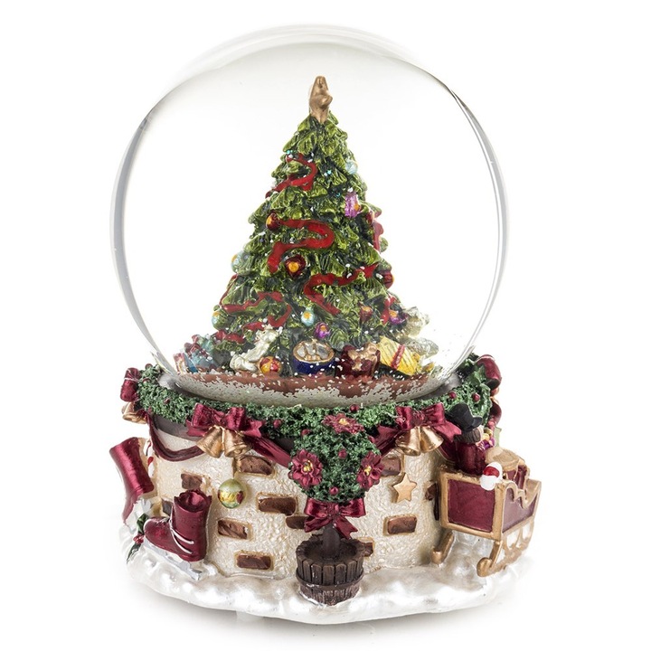 SZKLANA KULA Z POZYTYWKĄ ŚNIEŻNA CHOINKA BAŁWAN 17x13cm ŚWIĄTECZNA FIGURKA