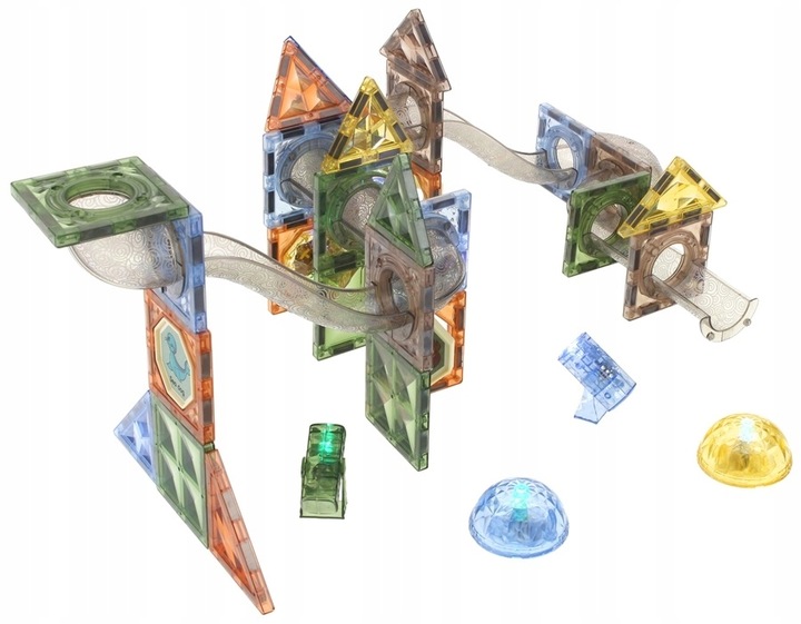 Klocki Magnetyczne Konstrukcyjne Świecące Tor Kulkowy Kulodrom Panele 69 el