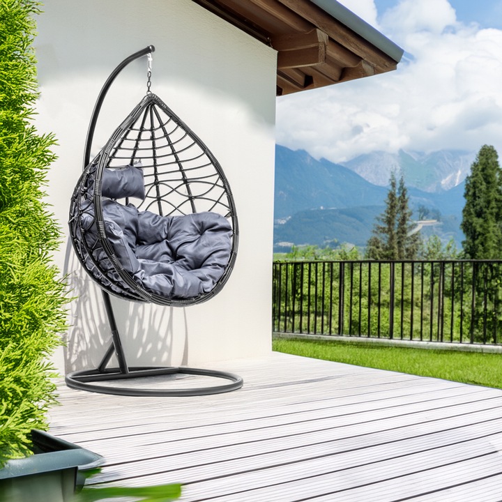 Kosz KOKON Fotel Wiszący Ogrodowy HUŚTAWKA Jakosc PREMIUM GRUBY XXL CZARNY