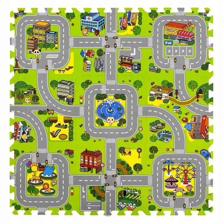 GRUBE PUZZLE PIANKOWE DUŻA MATA PODŁOGOWA EDUKACYJNA 90x90 ULICE MIASTO