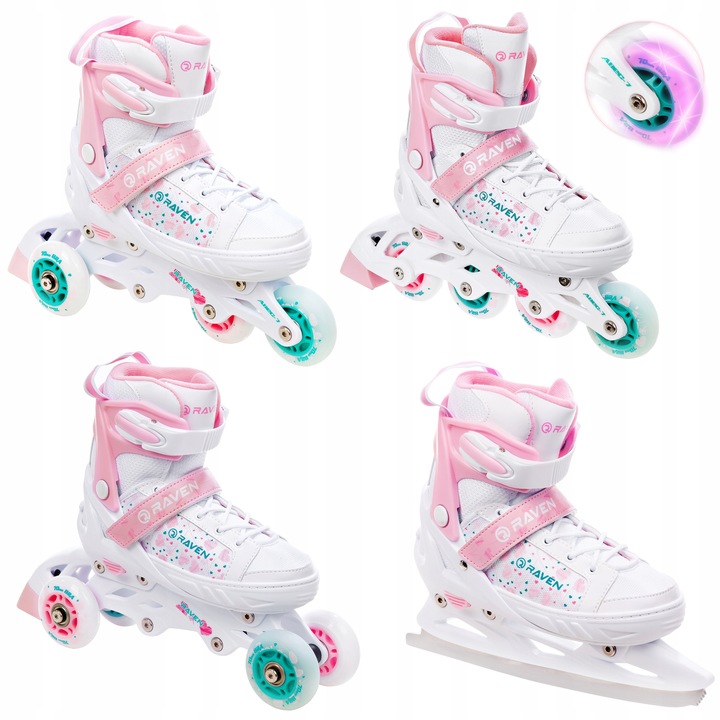 Rolki Wrotki Łyżwy 4w1 Regulowane RAVEN Rosi 28-32 LED