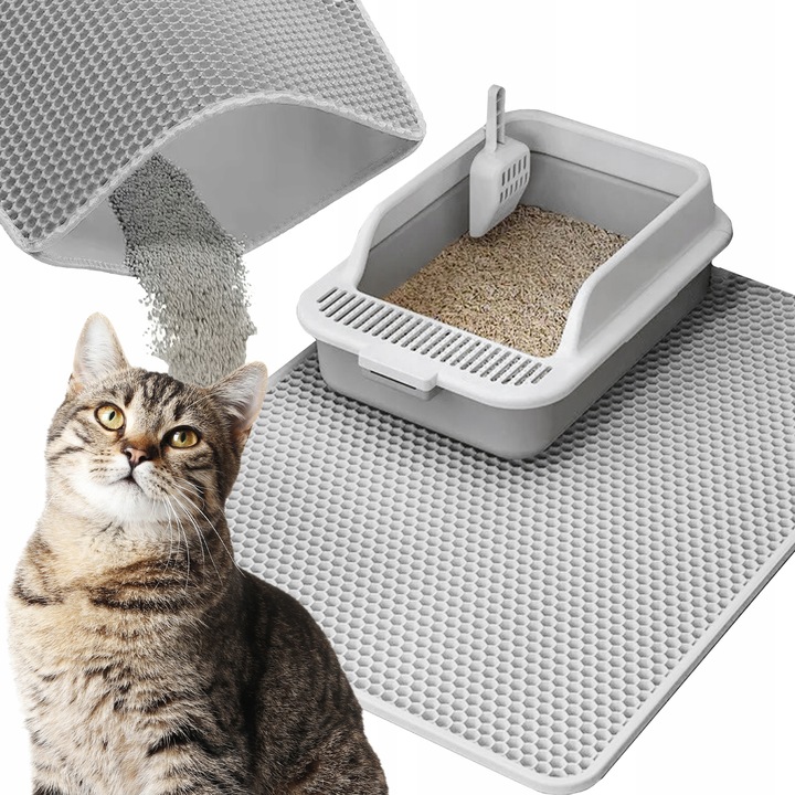 BARDZO DUŻA MATA POD KUWETE Dwuwarstwowa PODKŁADKA dla kota SZARA 75x55