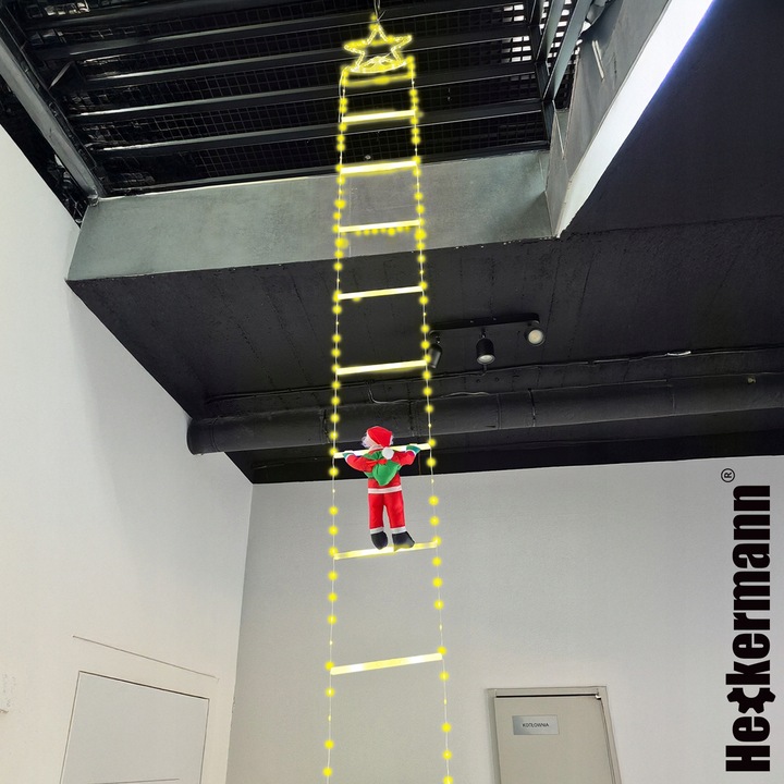 ŚWIĄTECZNA DEKORACJA LED MIKOŁAJ WSPINAJĄCY SIĘ PO DRABINIE ŚWIECĄCY 230cm