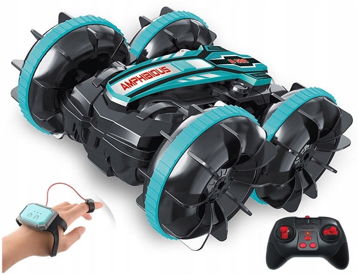 SAMOCHÓD ZDALNIE STEROWANY RC GESTAMI AMFIBIA 2 PILOTY 4x4 360° PŁYWAJĄCY