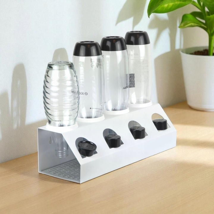 OCIEKACZ STOJAK METALOWY BIAŁY NA 4 BUTELKI DO SATURATORA SODASTREAM BRITA