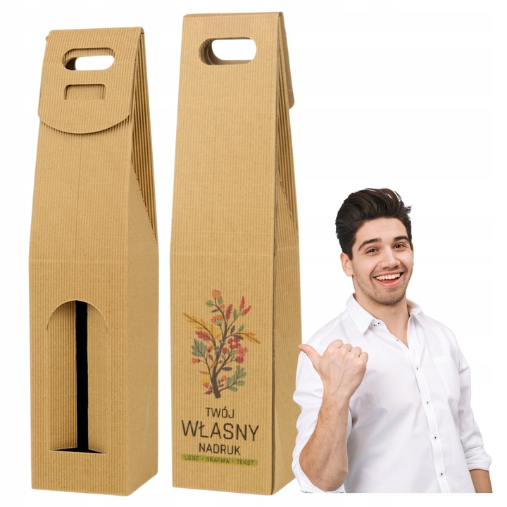 Torebka Pudełko na Wino z Okienkiem LOGO Nadruk Full Kolor 40x9x9 cm 30 szt