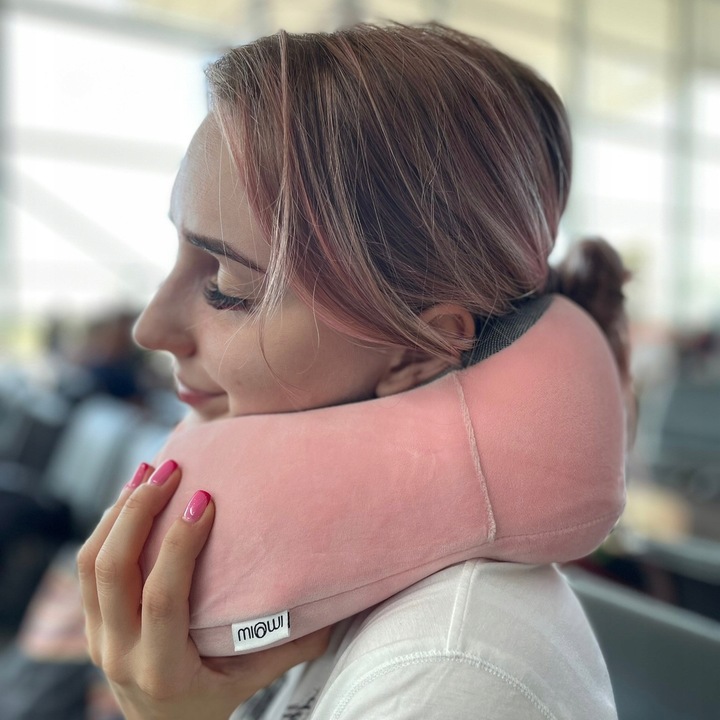 PODUSZKA PODRÓŻNA ROGAL NA SZYJE DO SAMOLOTU MIOWI RÓŻOWA + OPASKA