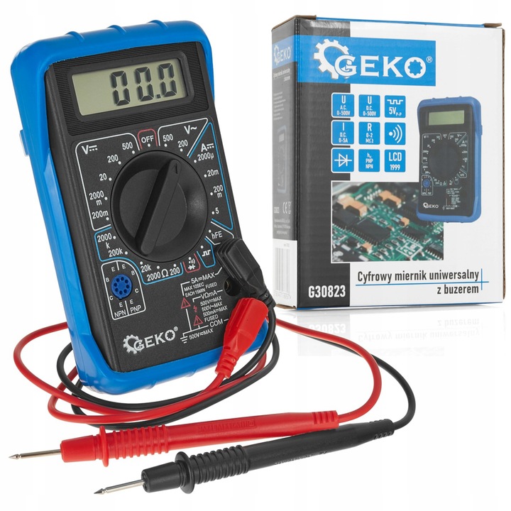 MULTIMETR MIERNIK PRĄDU CYFROWY ELEKTRYCZNY LCD Z BUZEREM GEKO
