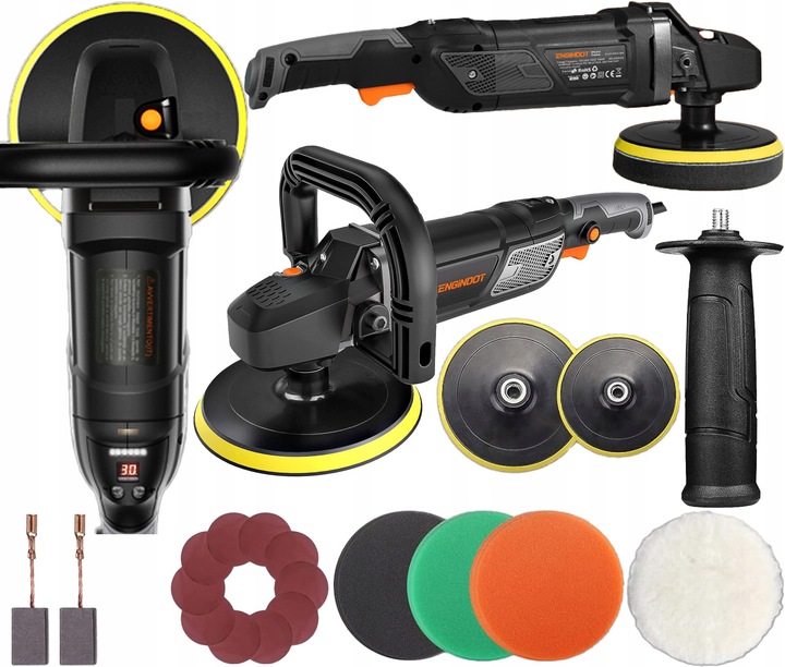 Profesjonalna POLERKA SAMOCHODOWA Z REGULACJĄ OBROTÓW z LCD + 20 AKCESORIÓW