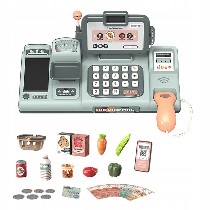 INTERAKTYWNA Kasa sklepowa fiskalna AKTYWNY SKANER waga dźwięki SKLEP