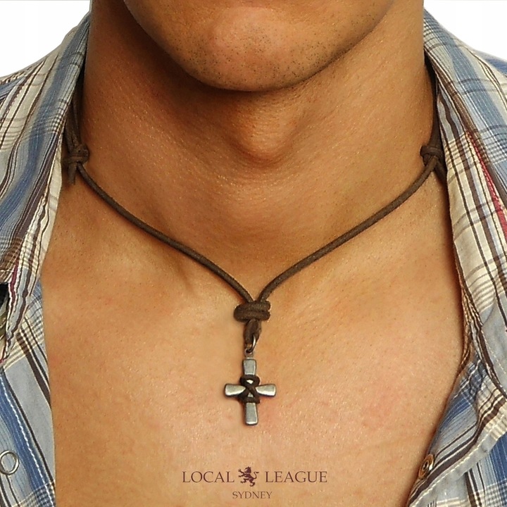 NASZYJNIK MĘSKI WISIOREK KRZYŻYK AUSTRALIA REGULACJA DŁUGOŚCI KRZYŻ RZEMIEŃ