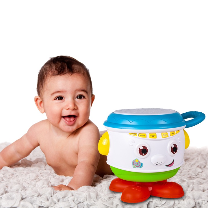 BĘBENEK MUZYCZNY INTERAKTYWNY OBROTOWY DLA DZIECI ŚWIATŁO ŚMIECH DZIECKA