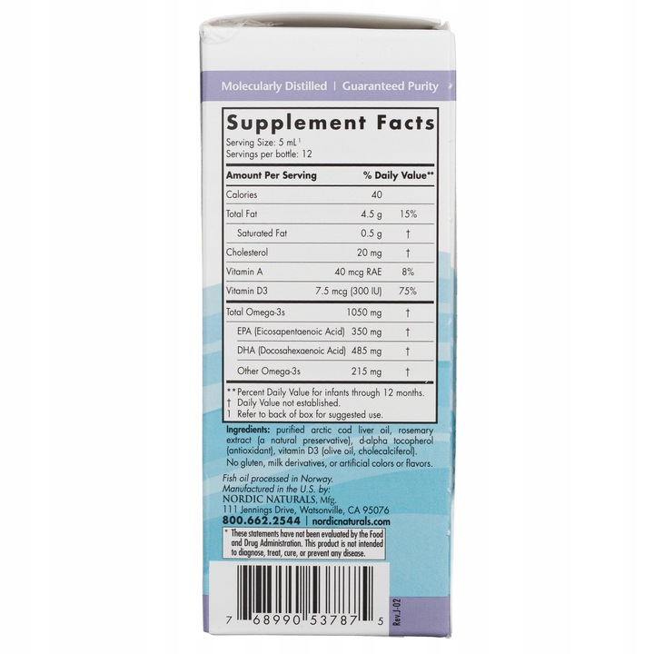 Nordic Naturals Babys DHA Omega 3 Tran Dla Dzieci Wygodny Zakraplacz 60ml