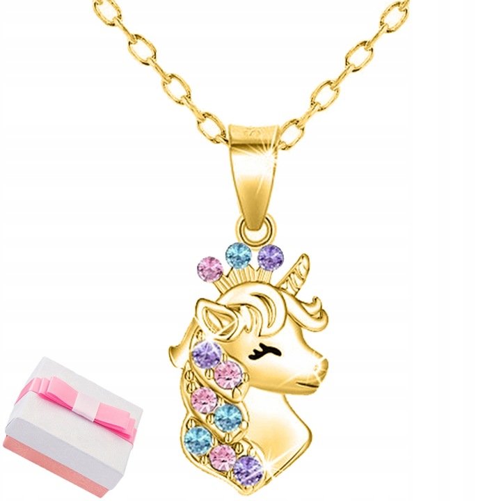 Srebrny naszyjnik dla dziewczynki jednorożec łańcuszek srebro pozłacane 925