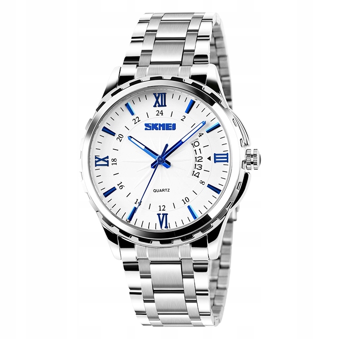 Zegarek męski bransoleta srebrny złoty czytelna tarcza datownik