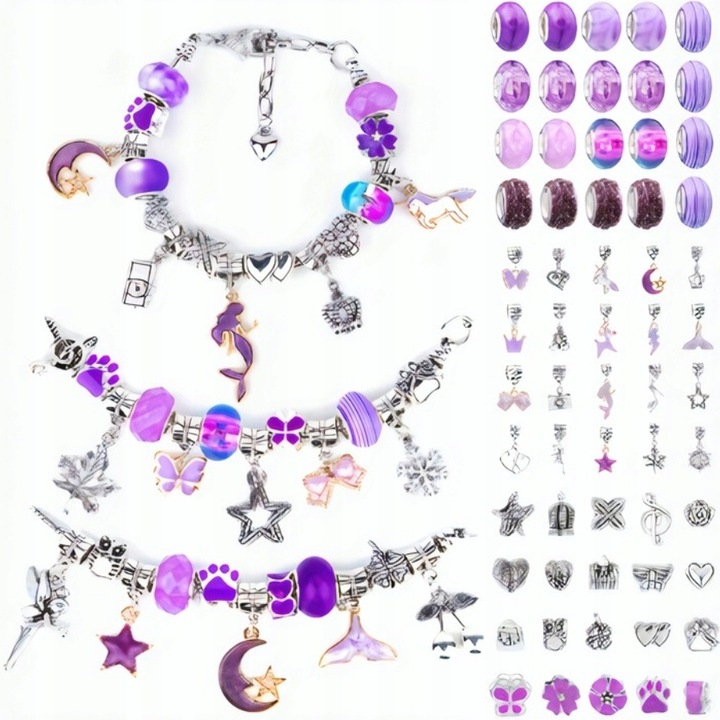 Zestaw Do Biżuterii Fiolet Komplet Koralików 68 Elementów Zestaw Kreatywny