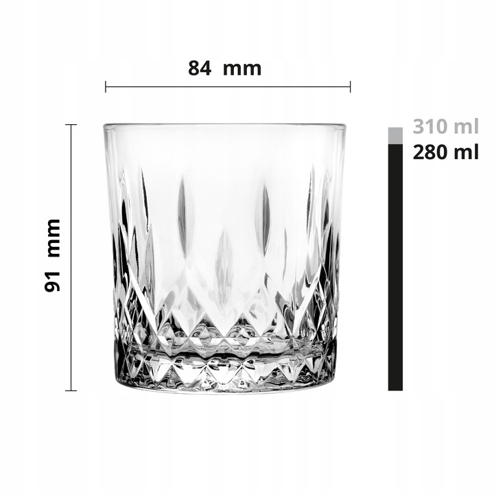 Szklanki niskie GLASMARK zestaw 6szt szlifowane drink whisky 280ml