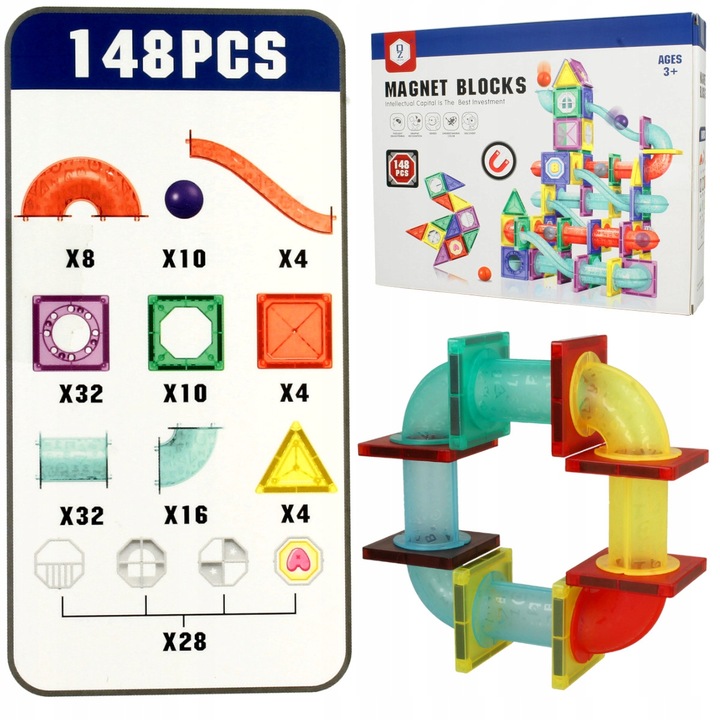 KLOCKI MAGNETYCZNE DLA DZIECKA 3D EDUKACYJNE TOR KULKOWY ZJEŻDŻALNIA 148EL