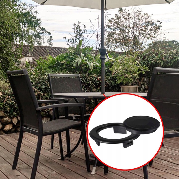 Patio Table Umbrella Hole Ring and Cap Set Umbrella Hole Ring Plug Black
