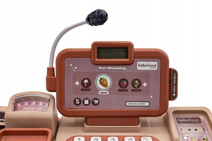 Kasa Fiskalna Edukacyjna Sklepowa Waga Koszyk Czytnik Kodów Monety Mikrofon