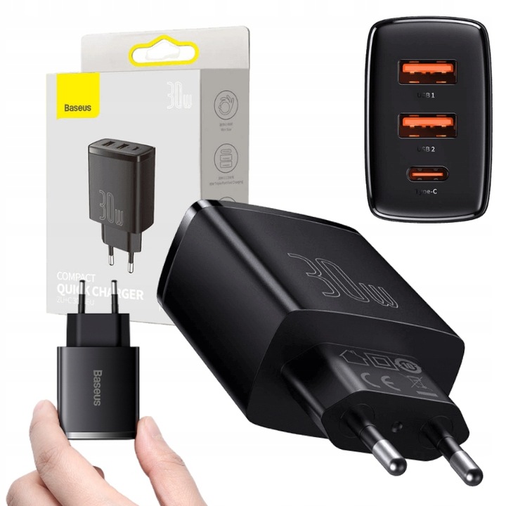 BASEUS SZYBKA ŁADOWARKA SIECIOWA DO TELEFONU USB USB-C TYP-C AFC QC 3.0 30W
