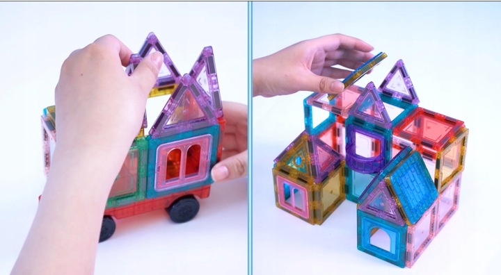 KLOCKI MAGNETYCZNE 3D konstrukcyjne DUŻE EL. Zestaw 45 el. Magnetic Tiles