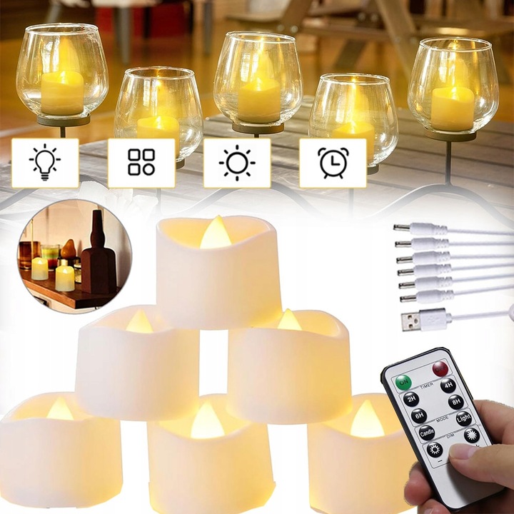 ZESTAW 6 ŚWIEC LED ŁADOWANE Z FUNKCJĄ TIMERA NA BOŻE NARODZENIE I HALLOWEEN