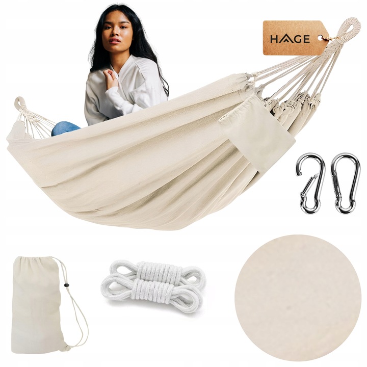 HAMAK OGRODOWY TURYSTYCZNY BOHO MOCNY 100x200cm 150kg TORBA BEŻ