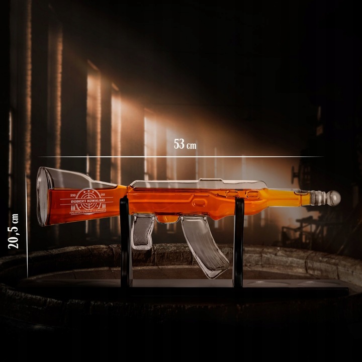 Zestaw do Whisky Karafka Karabin 4 Szklanki Grawer na Urodziny dla Faceta