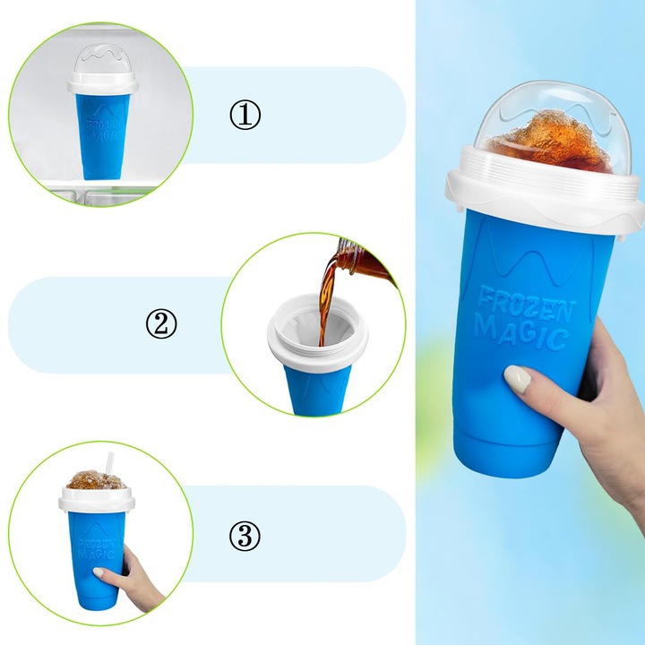 Kubek do Lodów Granity Sorbetów Slushy Koktajli Mrożonych z Łyżk/Słom 330ml