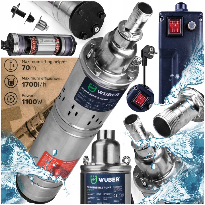 POMPA GŁĘBINOWA ŚRUBOWA 1100W DO WODY CZYSTEJ 1" DO STUDNI MOCNA 1700 L/H