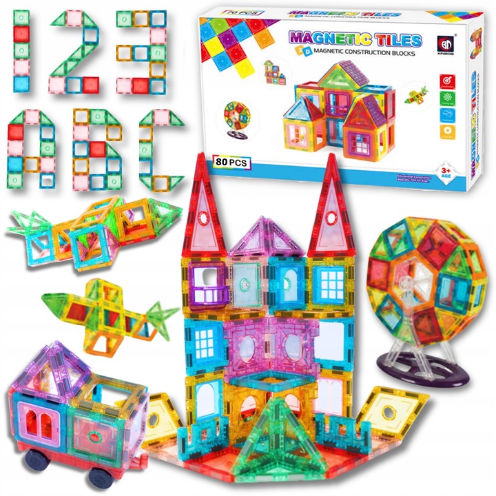 KLOCKI MAGNETYCZNE PANELE KONSTRUKCYJNE 80 elementów