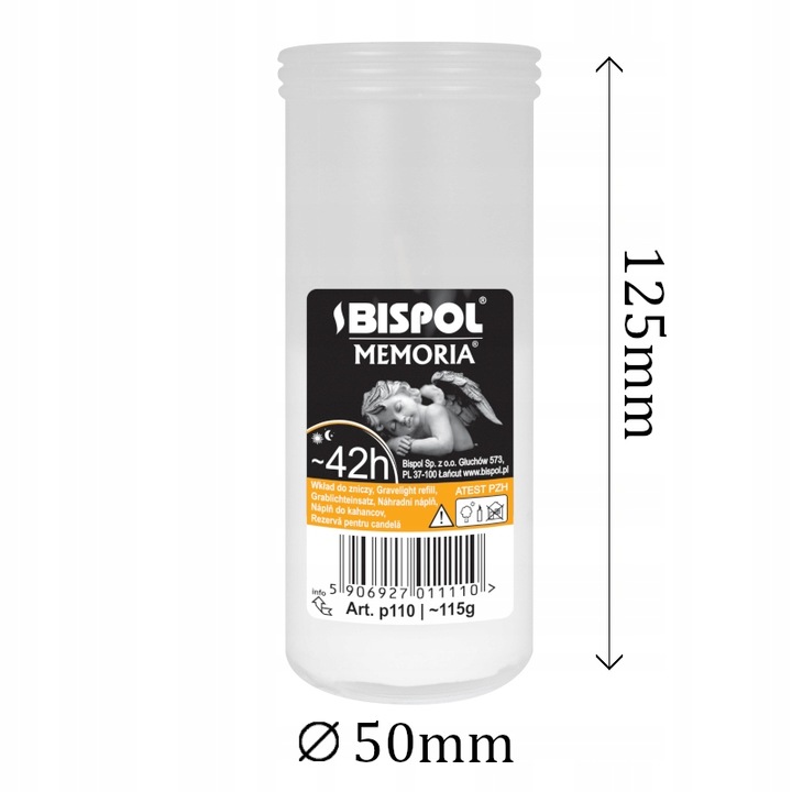 Wkłady do zniczy parafinowe BISPOL P110 42h 30szt