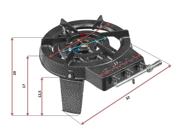 PALNIK GAZOWY TABORET ŻELIWNY KUCHENKA 9,8kW ZESTAW WĄŻ REDUKTOR